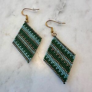 Handmade Green Seed Bead Earrings